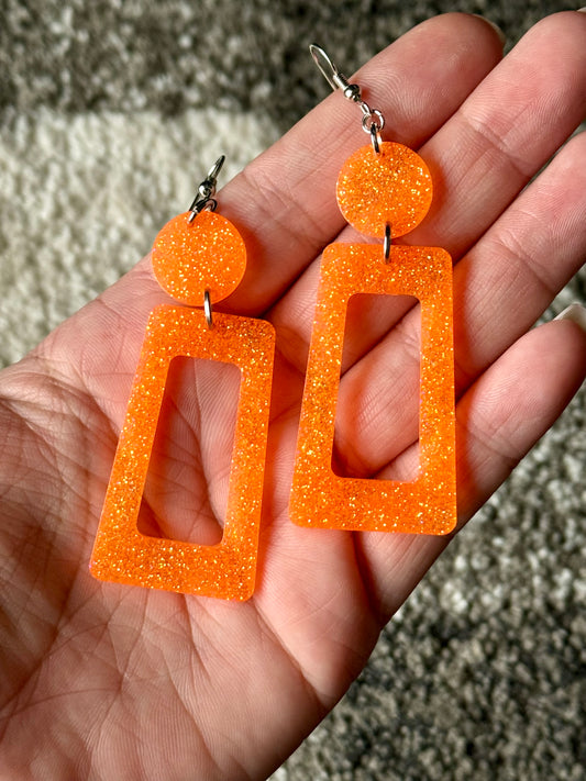 Orange Glitter Resin Earrings