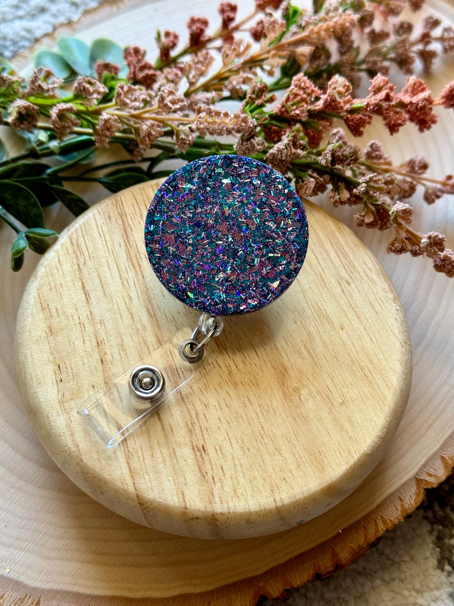 Space Glitter Resin Badge Reel