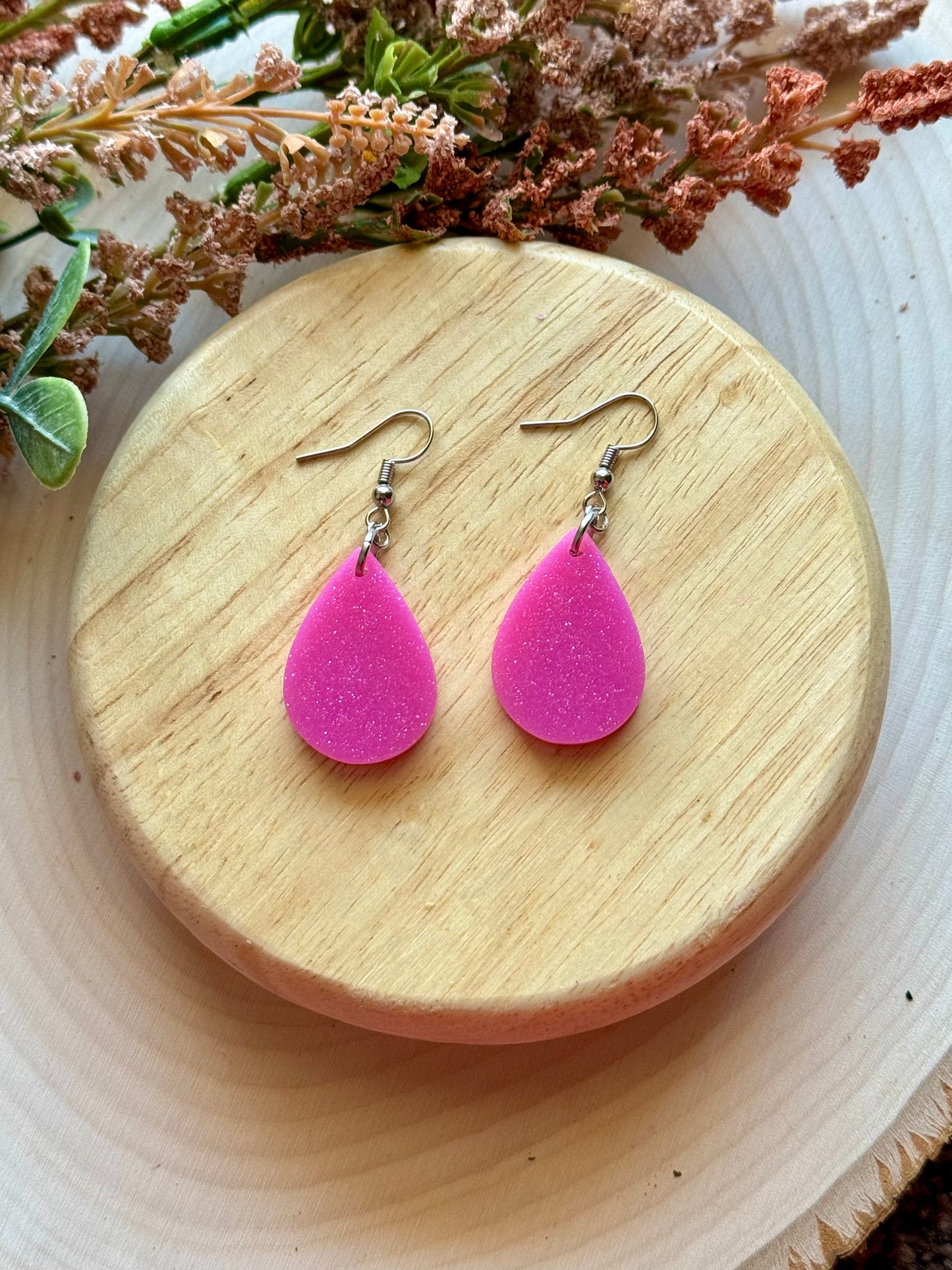 Pink Shimmer Mini Teardrop Resin Earrings