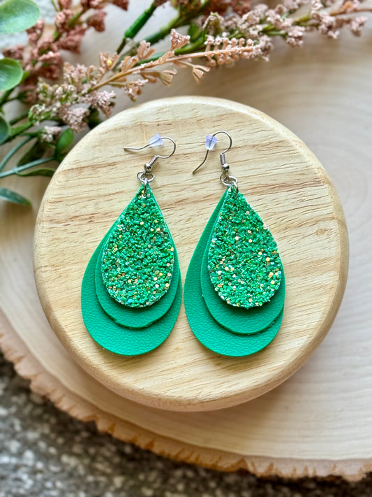 Green Glitter Teardrop Earrings