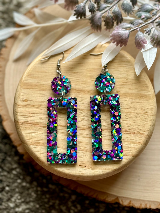 Mermaid Dreams Rectangle Resin Earrings