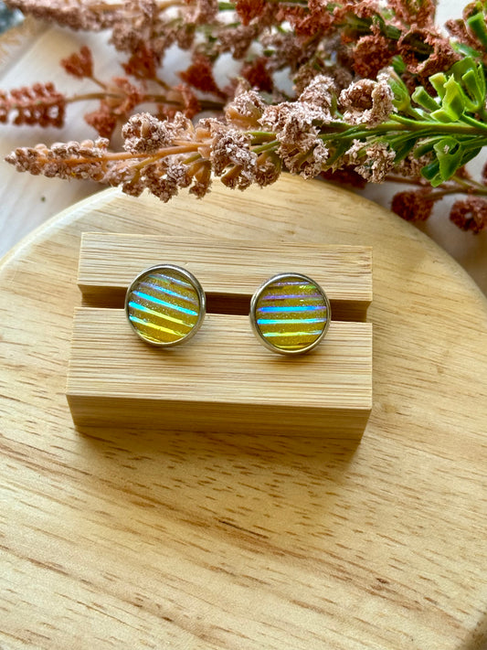 Yellow Iridescent Lined Stud Earrings