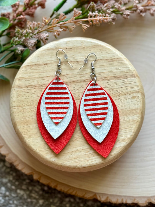 Red Stripe Leaf Earrings