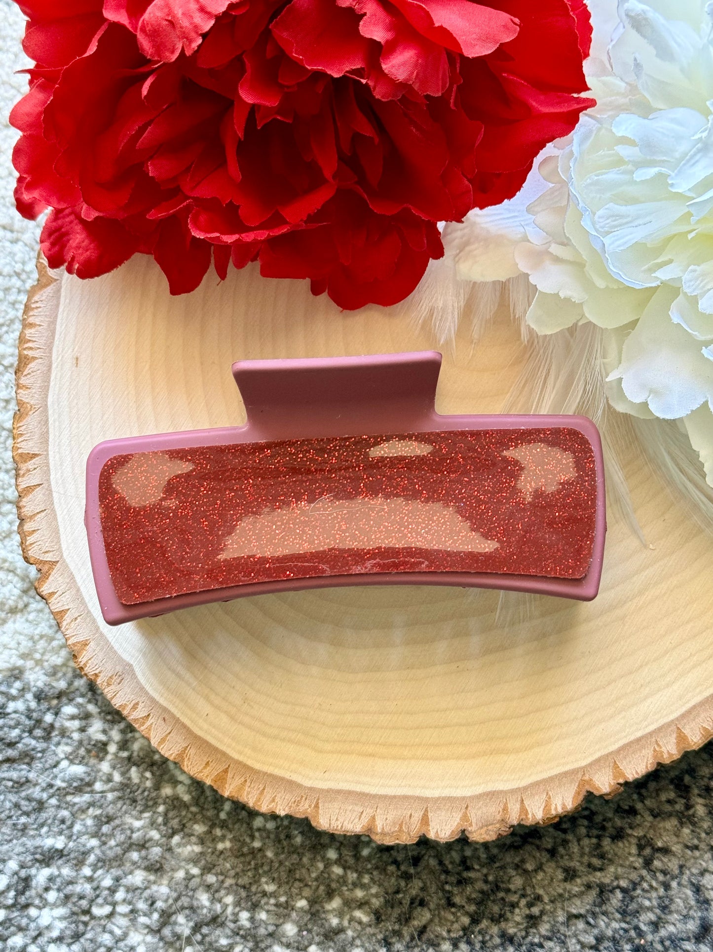 Red Shimmer Leather Claw Clip