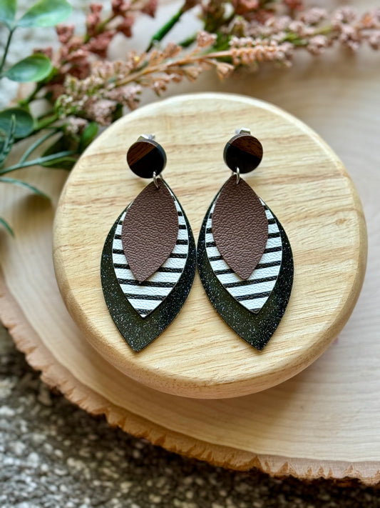 Brown Stripe Stud Earrings