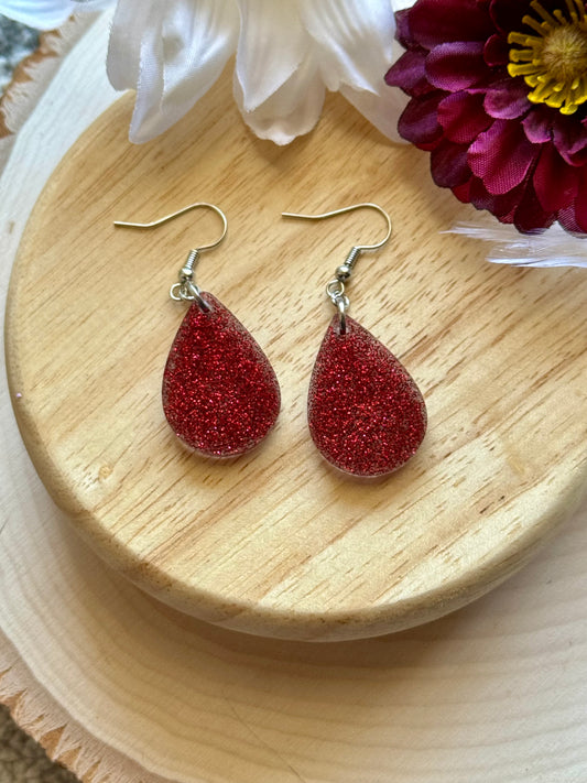 Red Era Mini Teardrop Resin Earrings