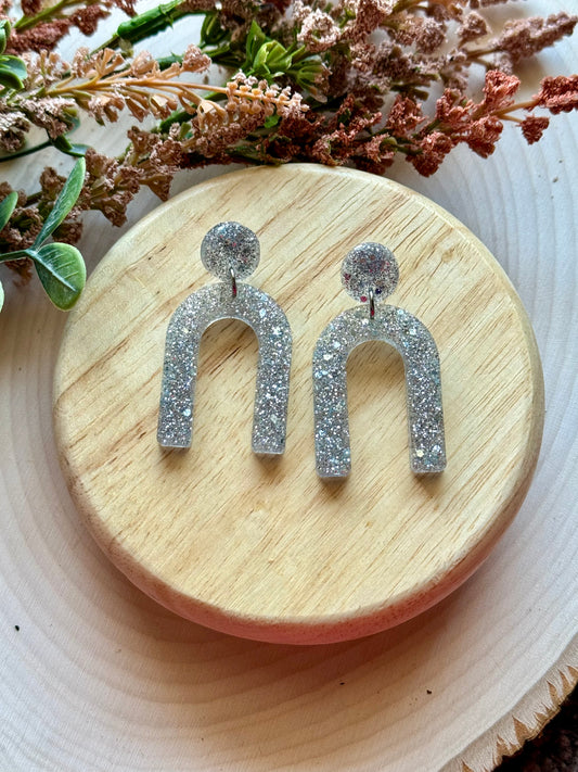 Silver Glitter Resin Rainbow Earrings