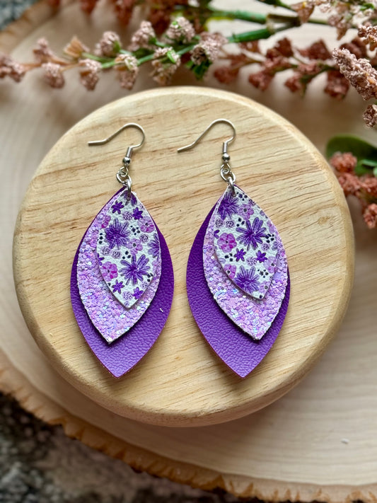 Purple Floral Leaf Earrings