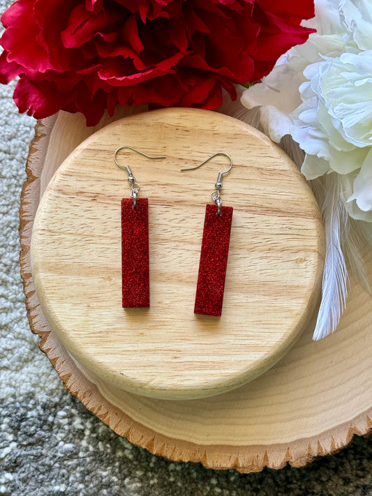 Red Glitter Bar Dangle Resin Earrings