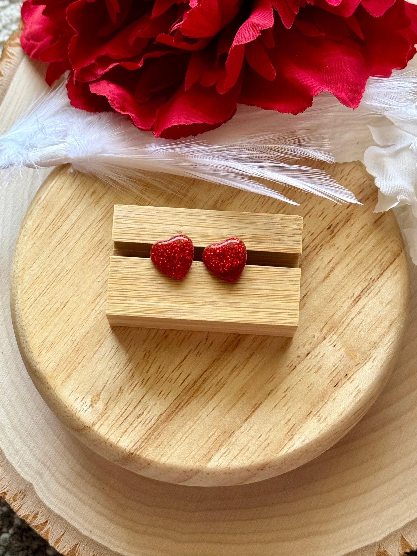 Red Glitter Heart Stud Earrings