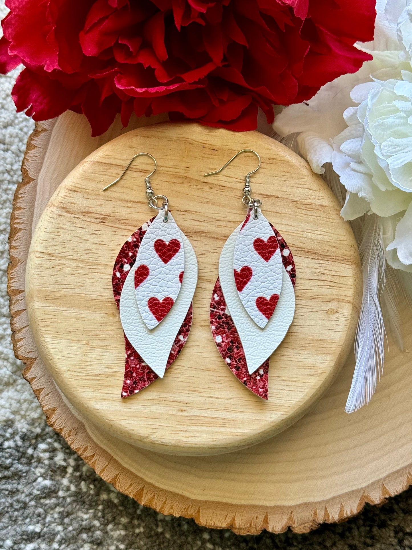 Red Heart Feather Earrings