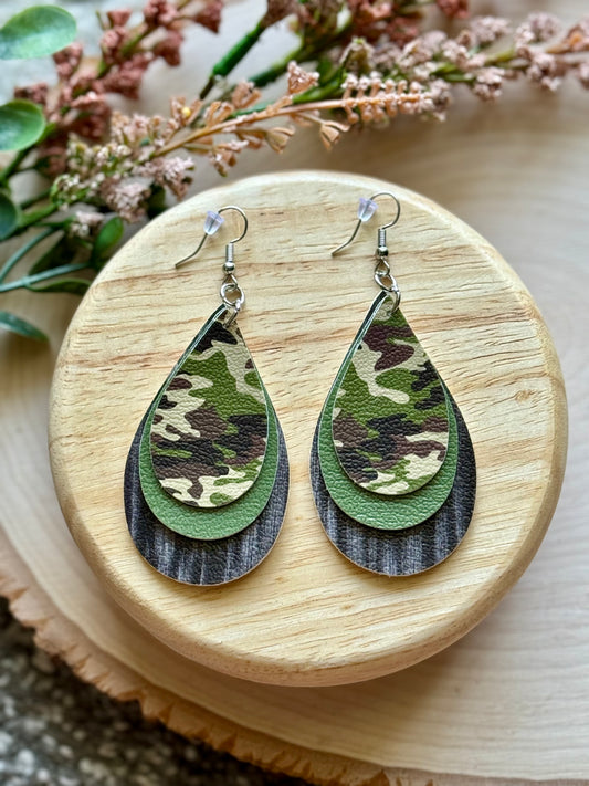 Camo Green Teardrop Earrings