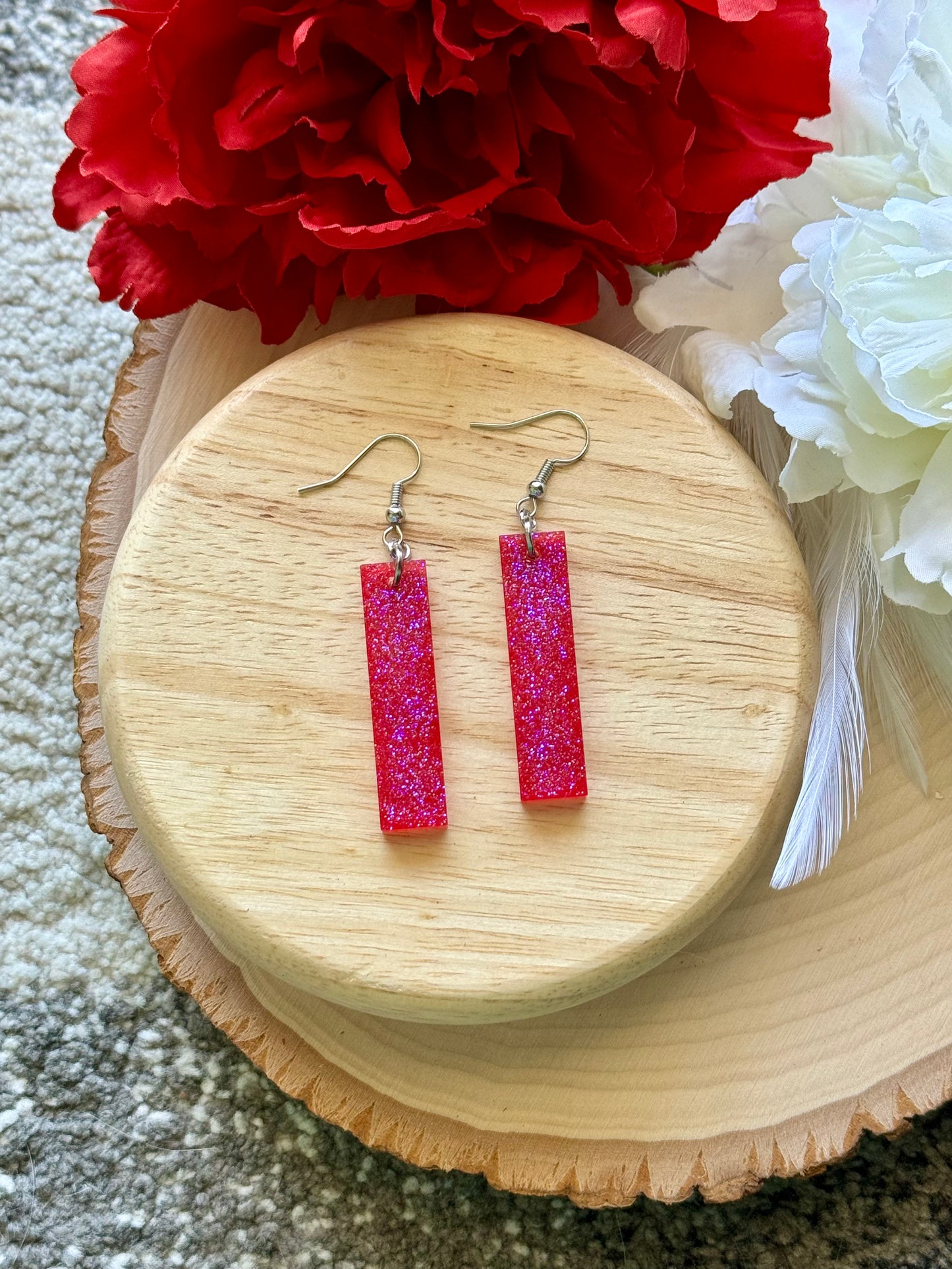 Pink Glitter Bar Dangle Resin Earring