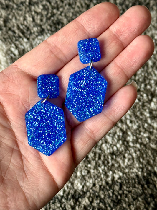 Ocean Blue Hexagon Resin Earrings