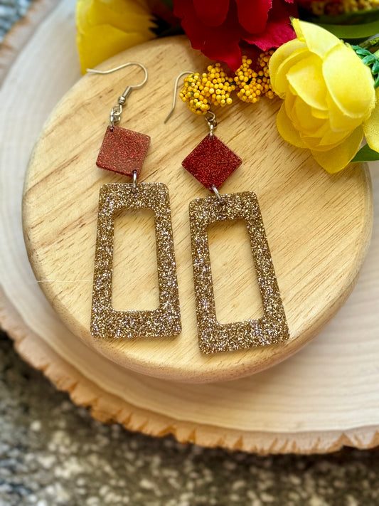 49 Gold and Red Resin Earrings