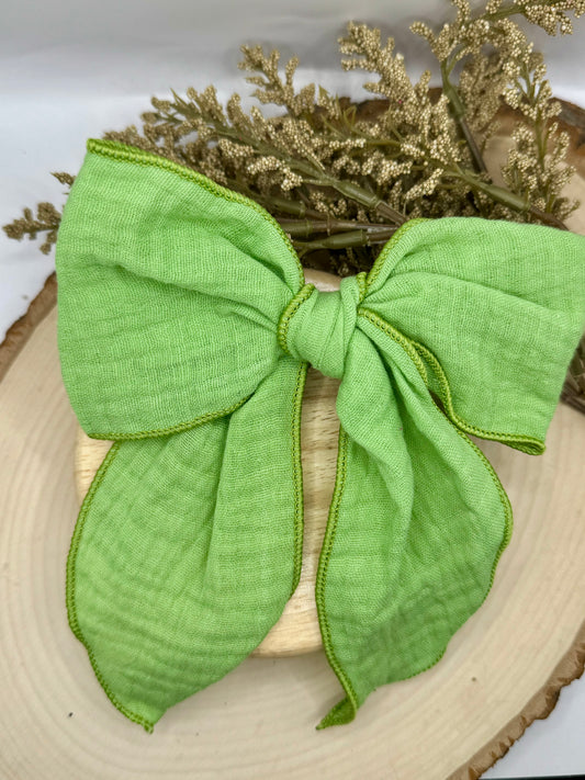 Green Linen Large Fabric Bow