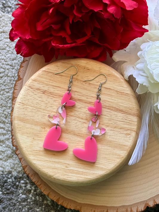 Pink Heart Acrylic Earrings