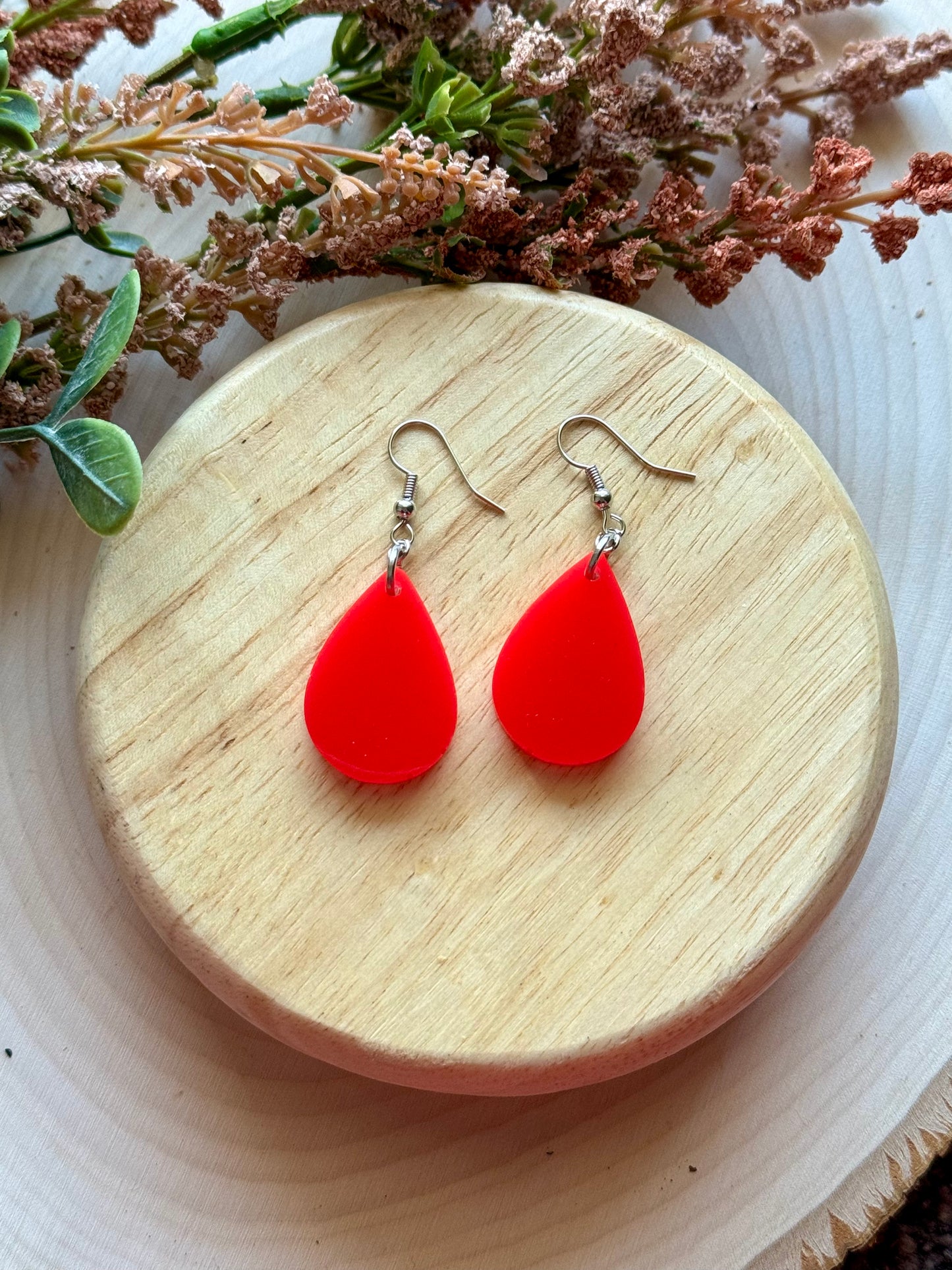 Red Mini Teardrop Resin Earrings