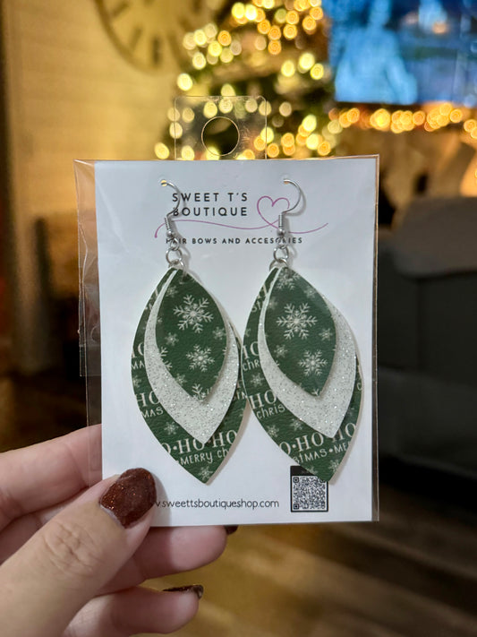 Green Snowflake Leaf Earrings