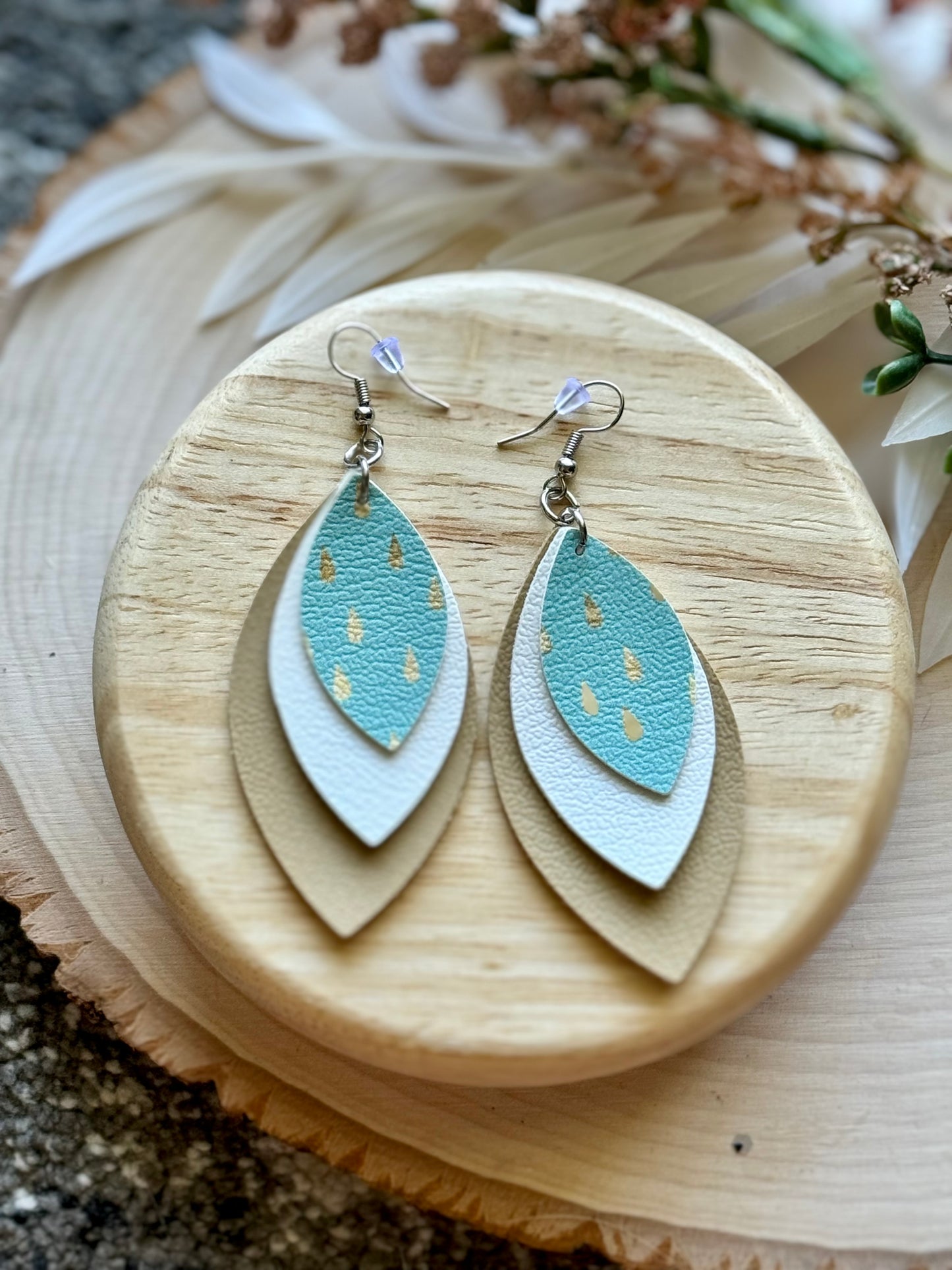 Teal Rain Leaf Earrings