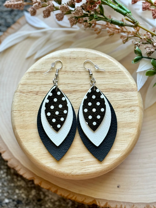 Black Dot Leaf Earrings