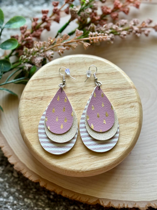 Mauve Stripe Teardrop Earrings