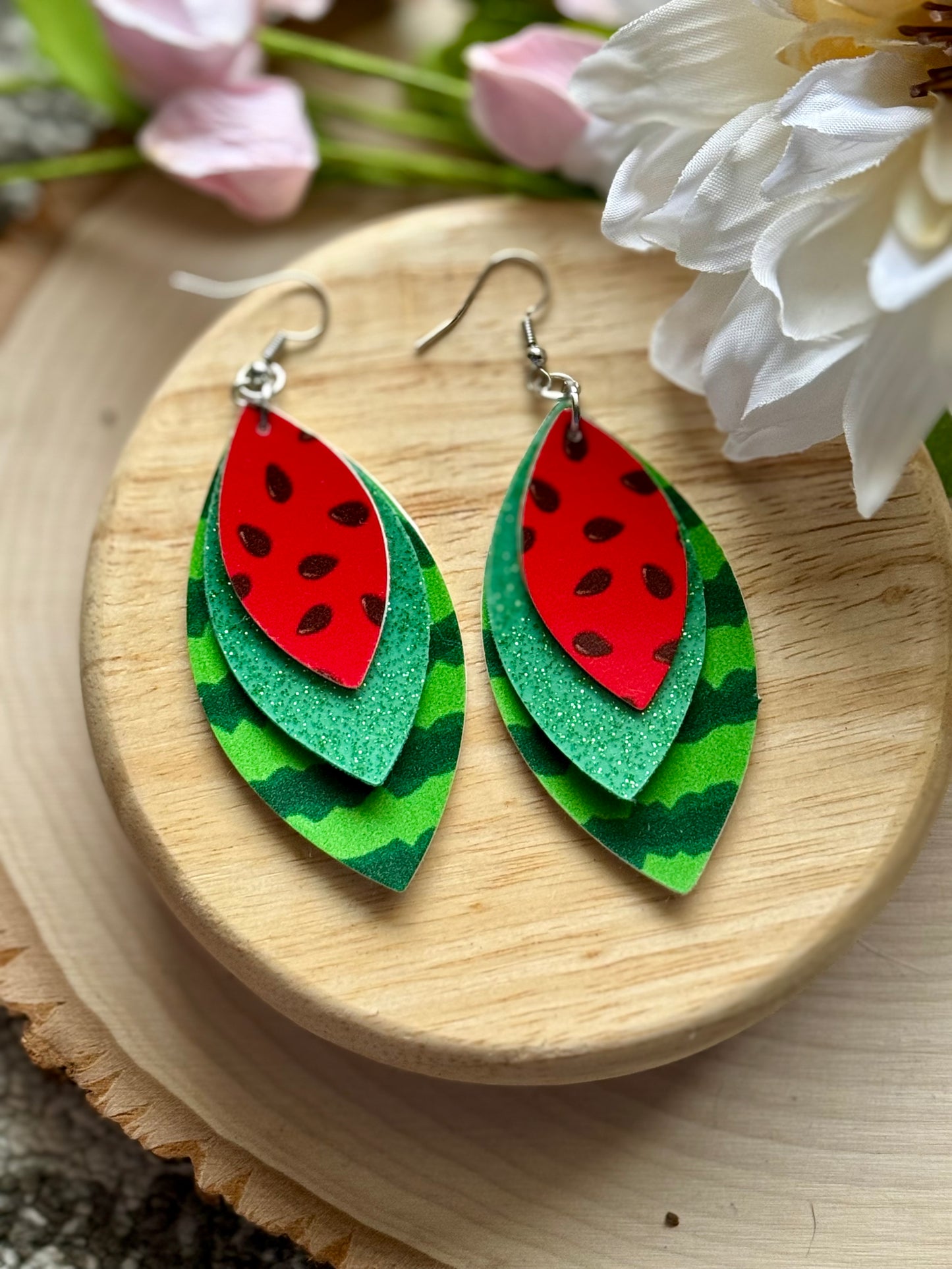 Watermelon Leaf Earrings