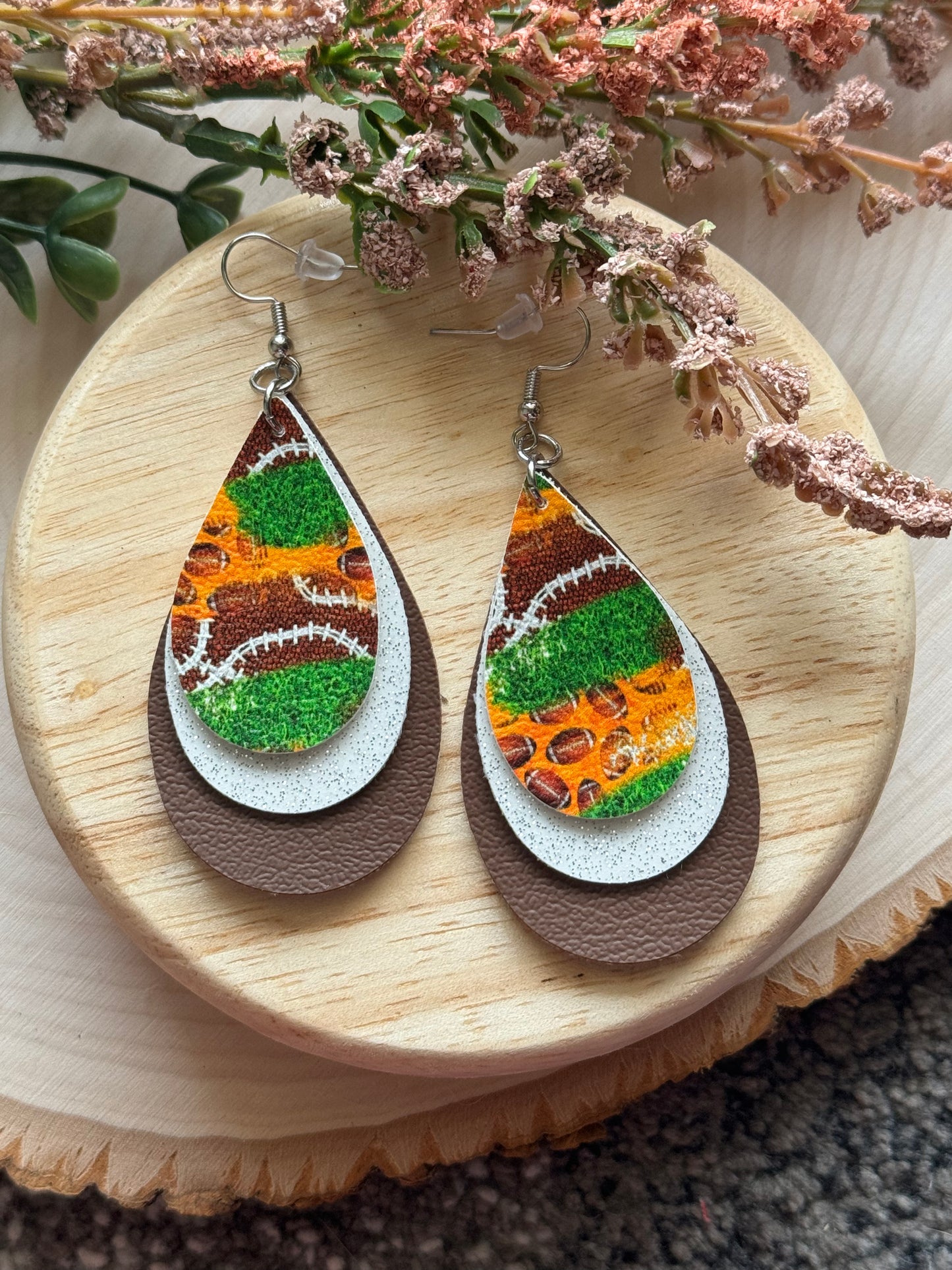 Football Orange Teardrop Earrings