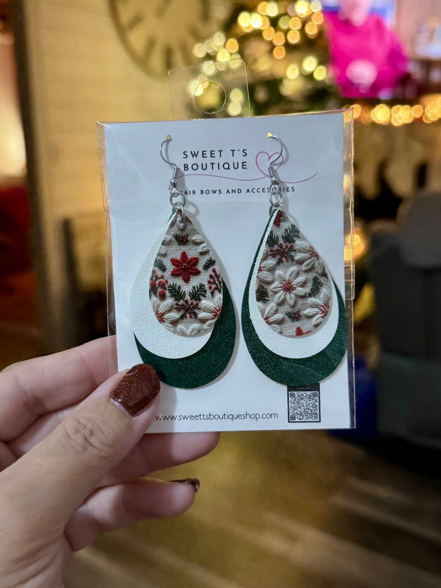 Christmas Floral Teardrop Earrings