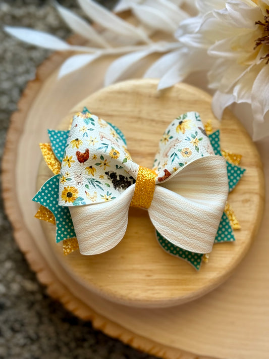 Chicken and Flower Twisty Twirl Bow