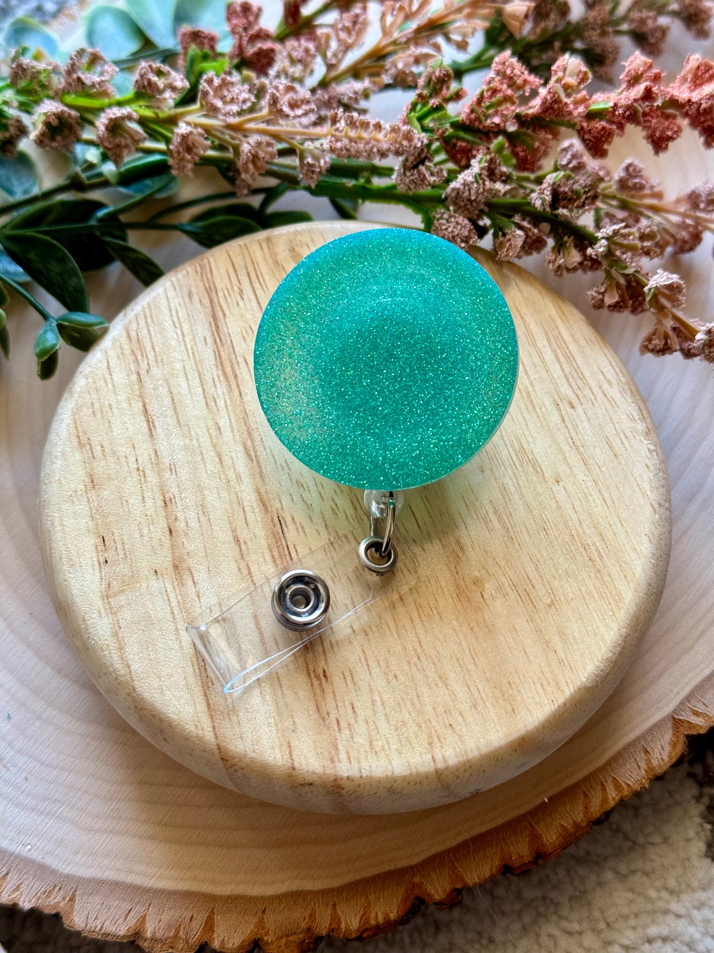 Teal Glitter Resin Badge Reel