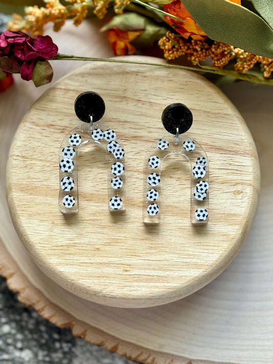 Black Soccer Resin Earrings