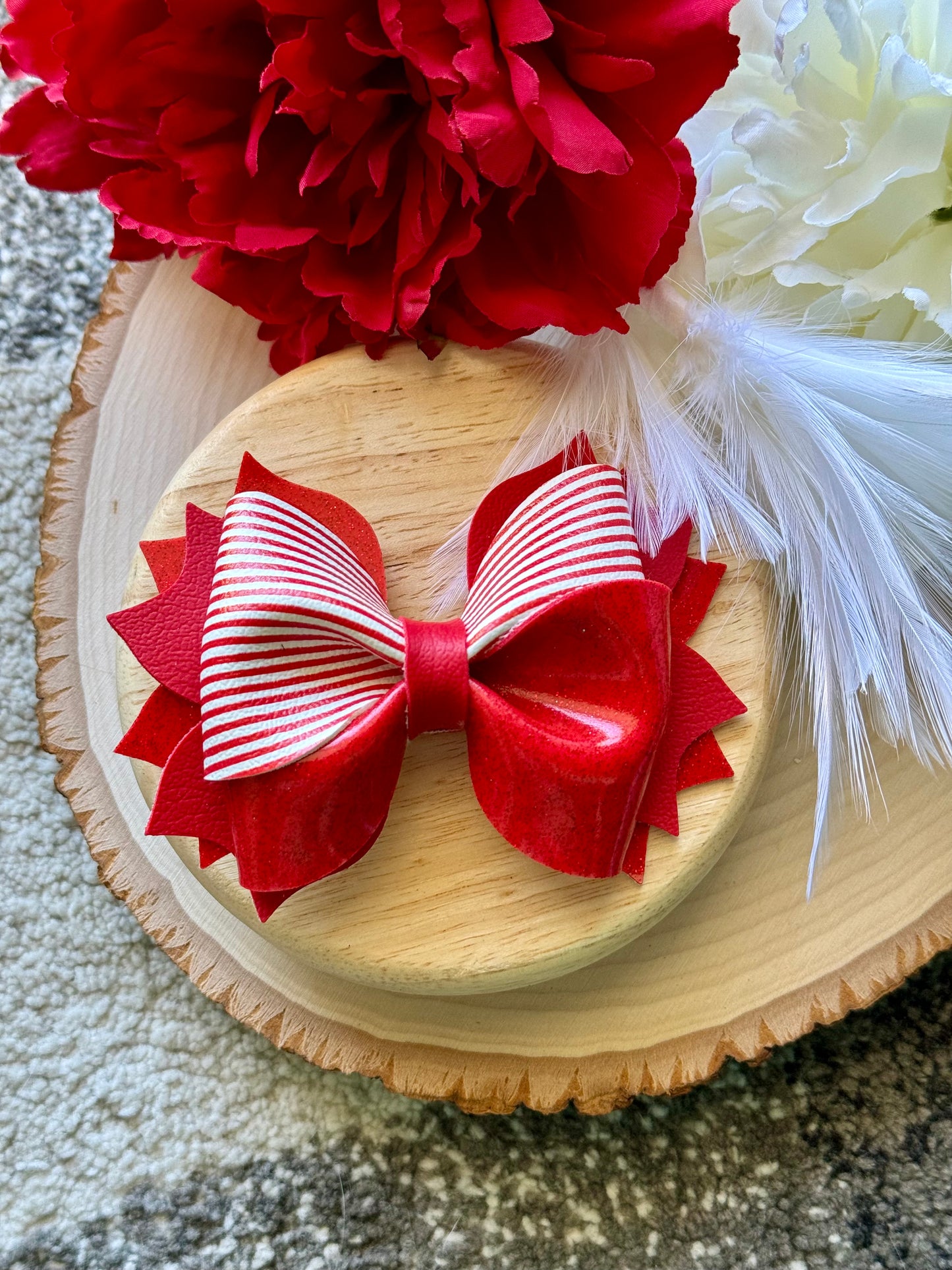 Red Stripe Twisty Twirl Bow