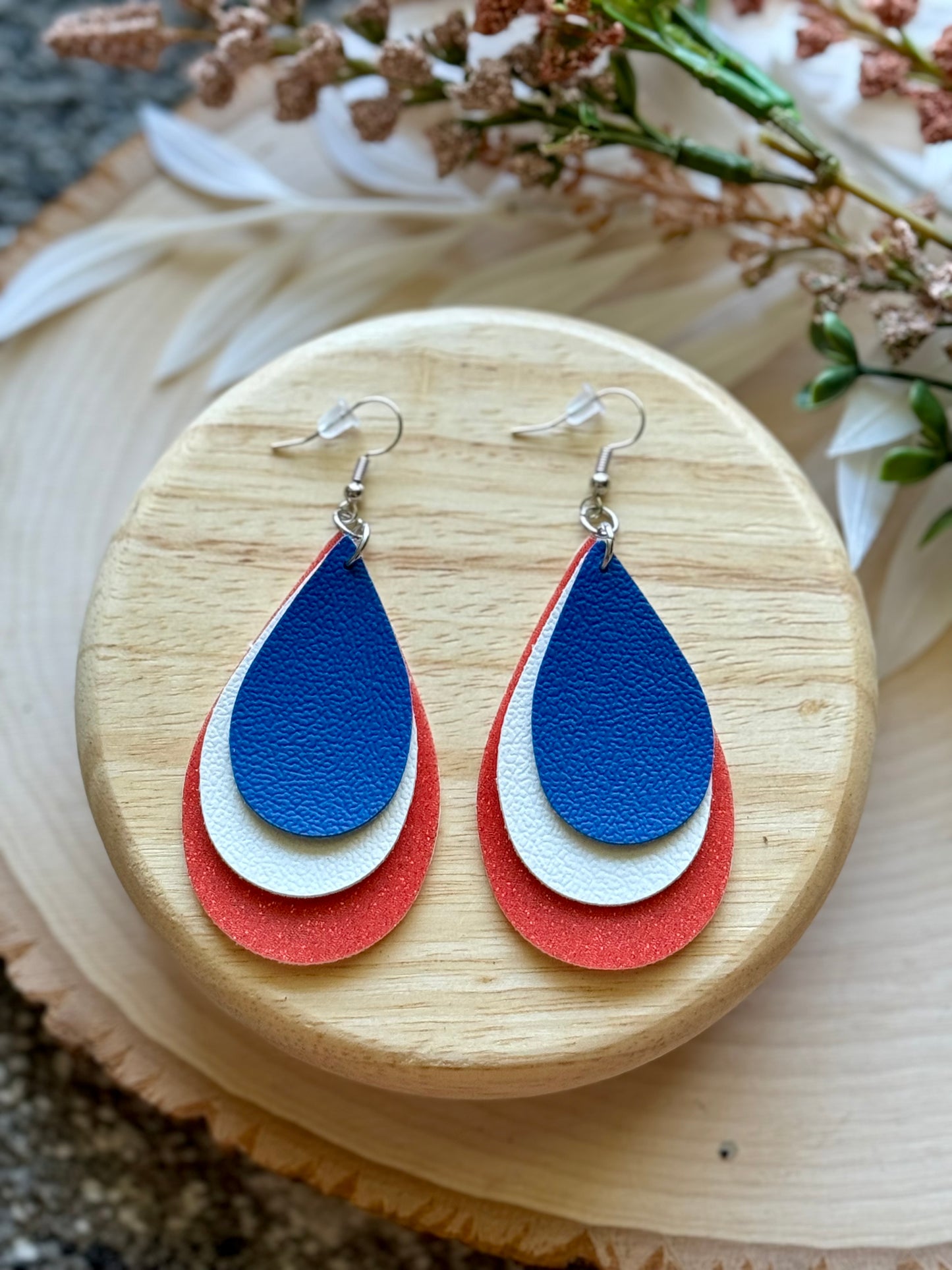 Red White and Blue Teardrop Earrings