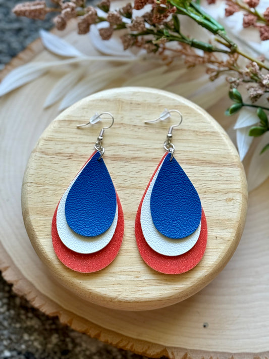 Red White and Blue Teardrop Earrings