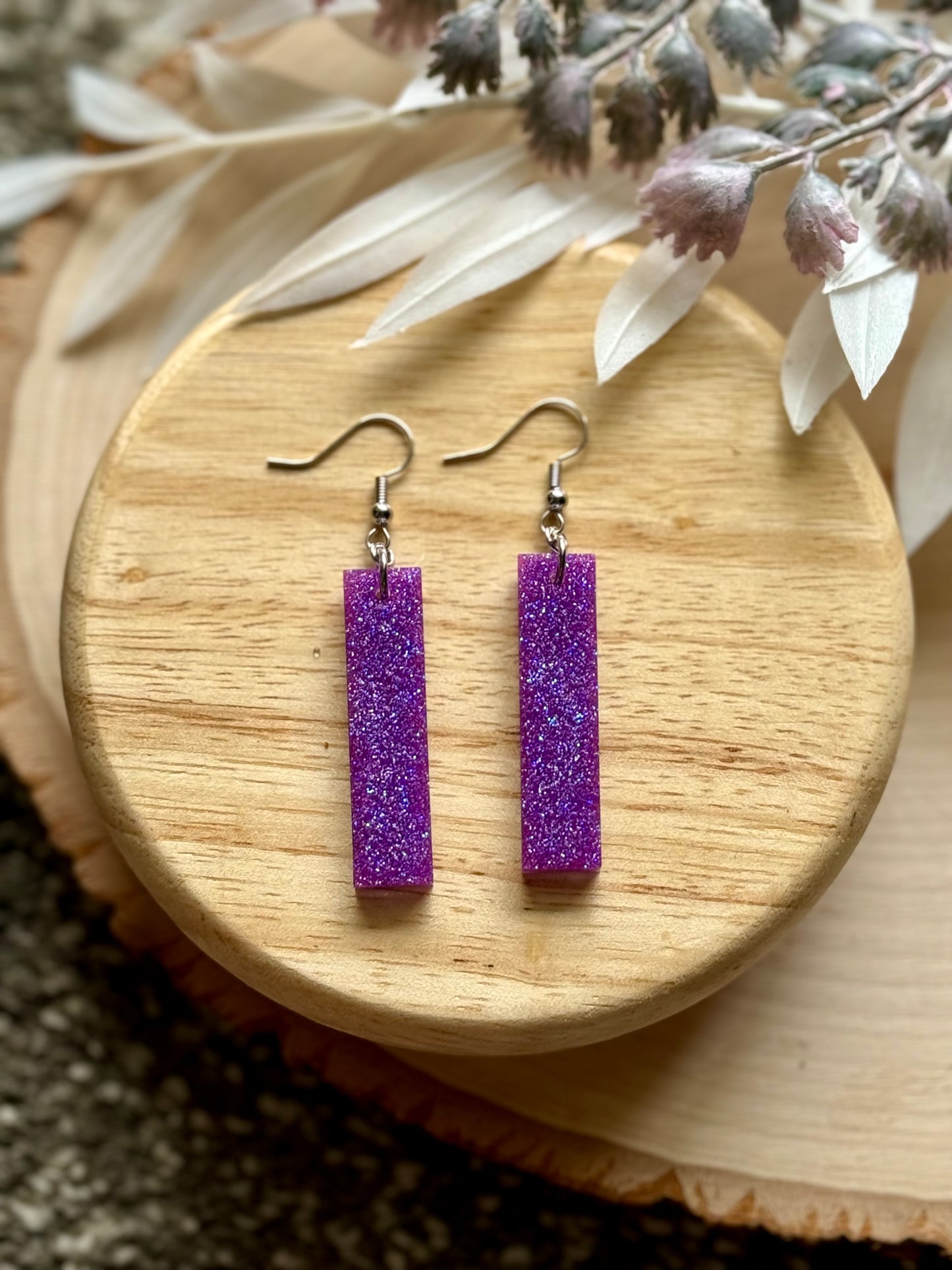 Mermaid Hair Resin Bar Dangle Earrings