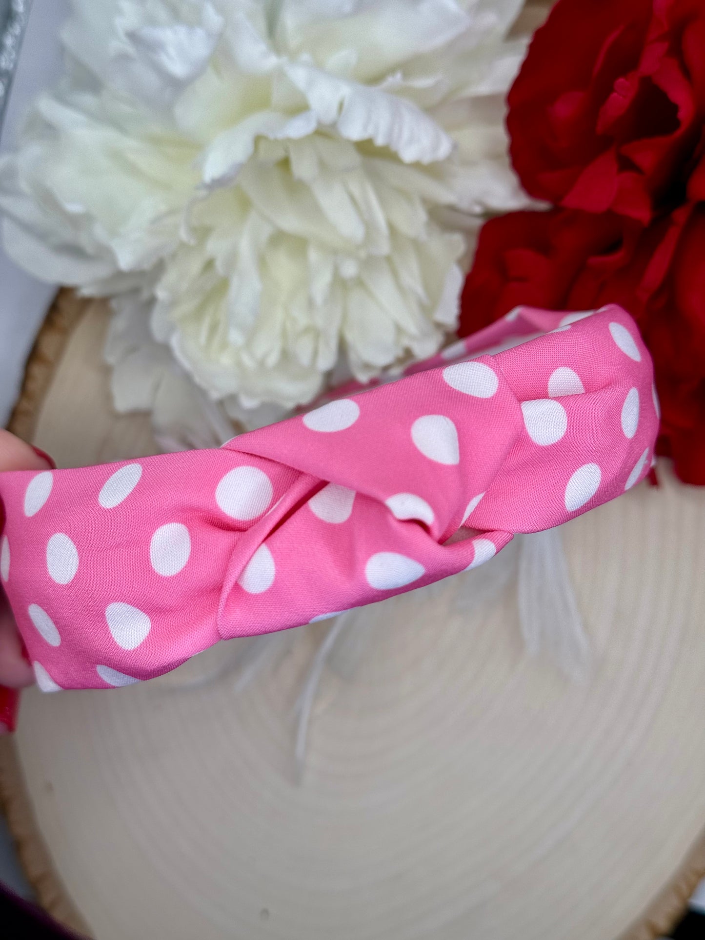 Pink Polka Dot Knotted Headband