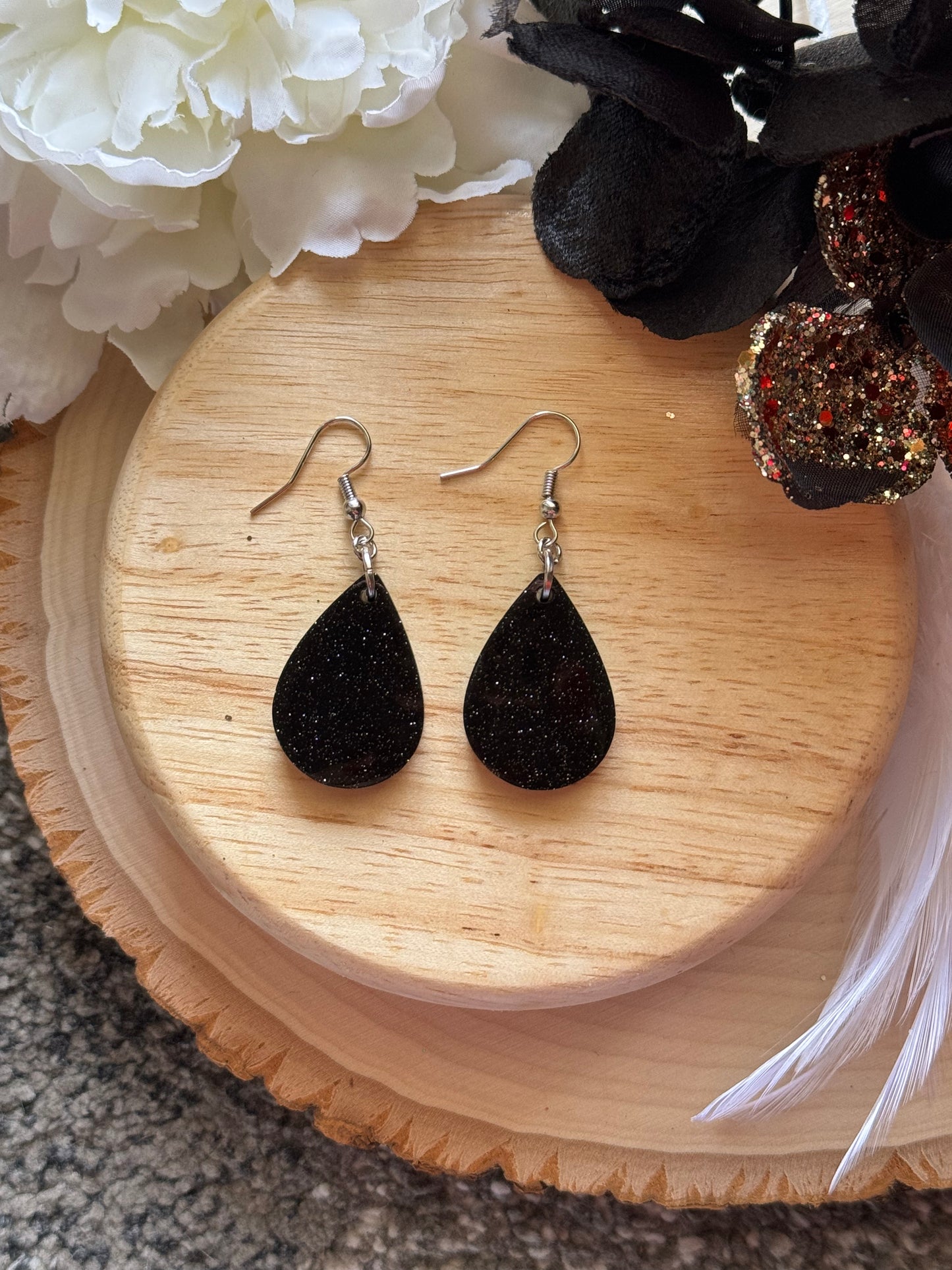 Black Resin Mini Teardrop Earrings