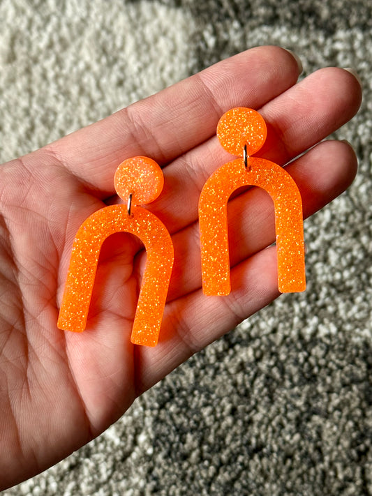 Orange Glitter Rainbow Resin Earrings