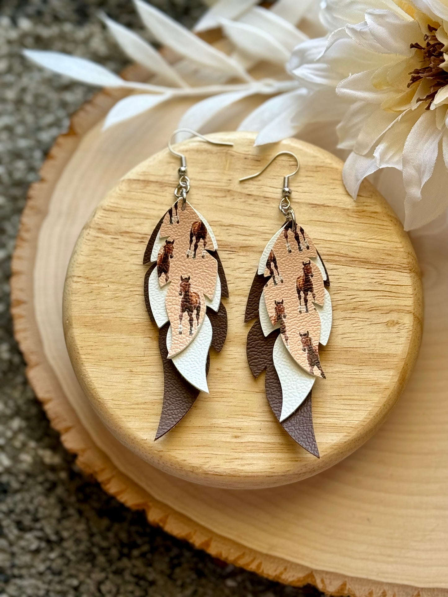 Horse Feathered Earrings