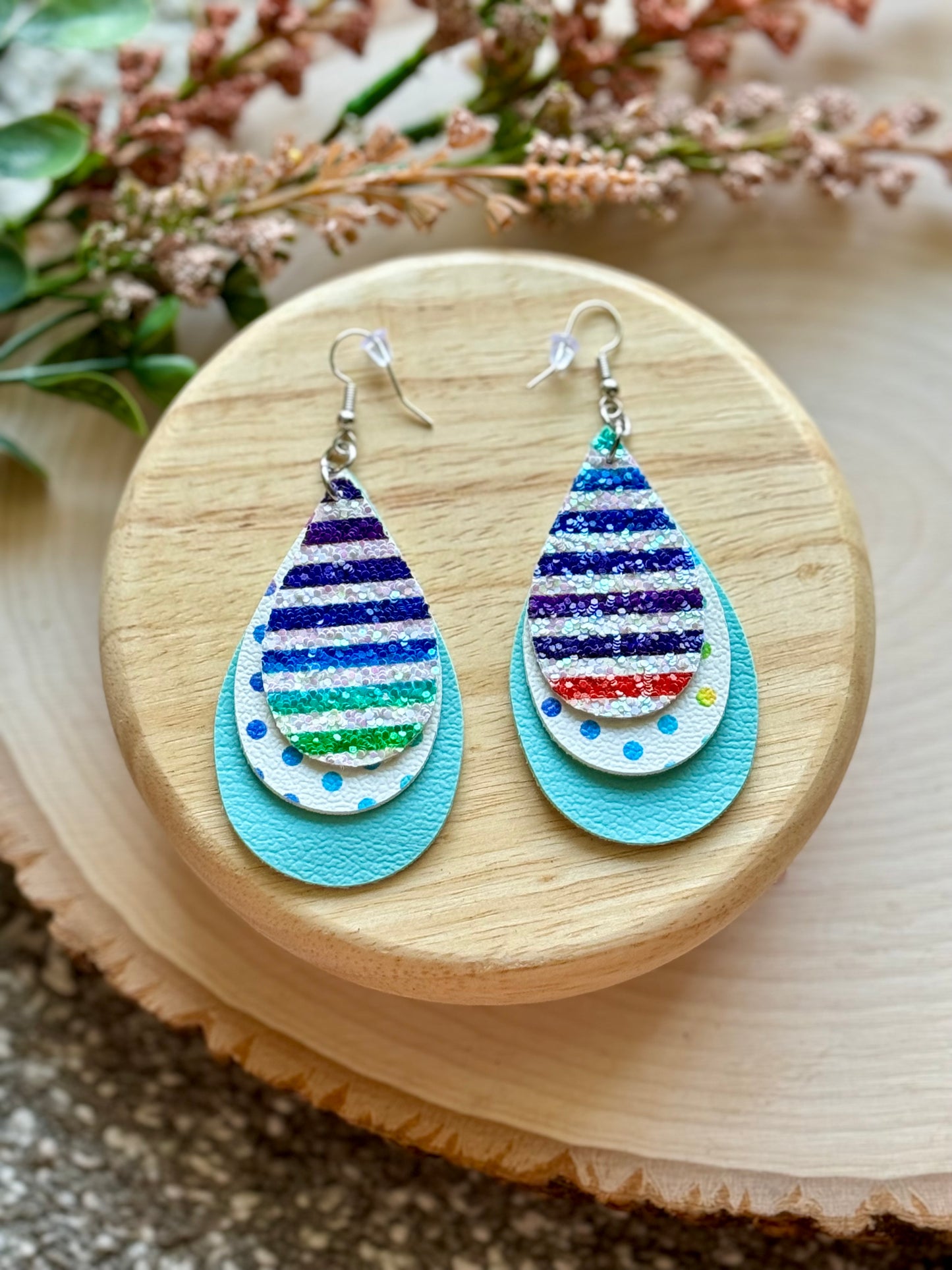 Glitter Rainbow Stripe Teardrop Earrings