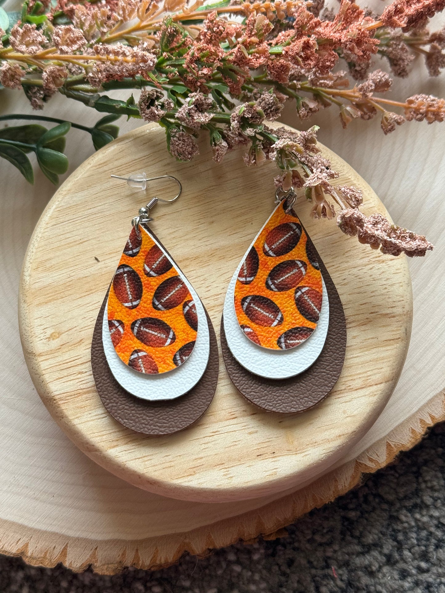 Orange Football Teardrop Earrings