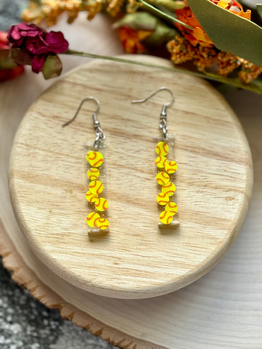 Softball Bar Dangle Resin Earrings