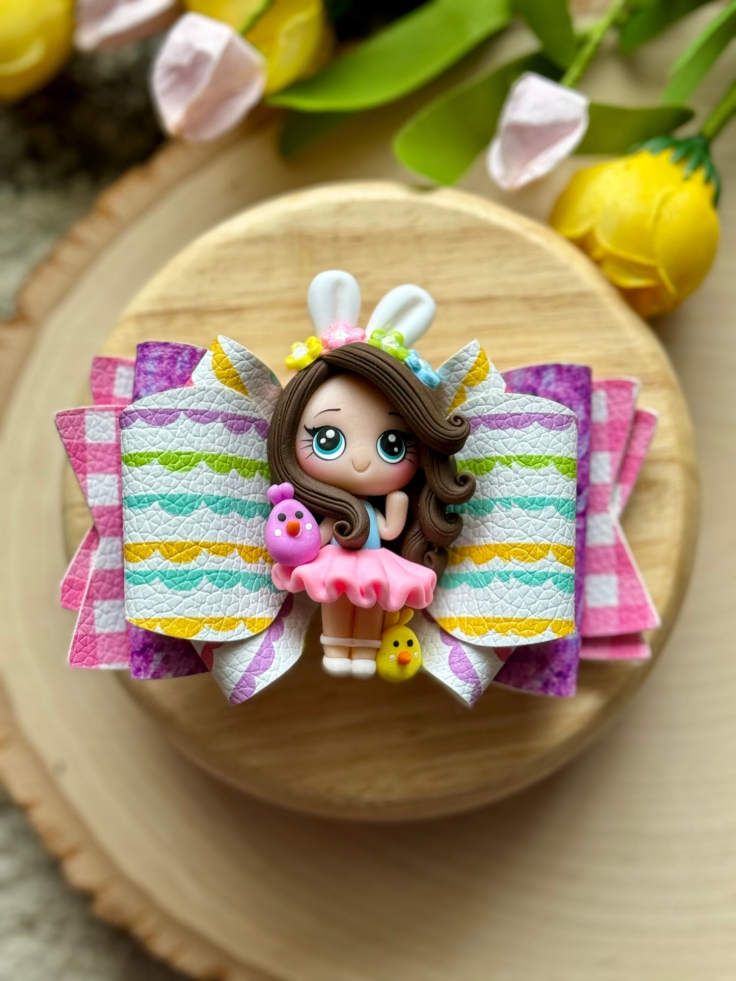 Brunette Bunny Clay Bow