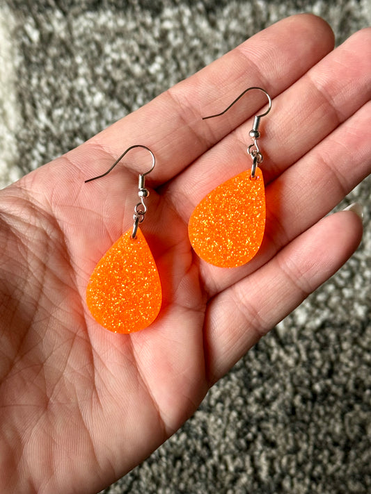 Orange Glitter Mini Teardrop Earrings