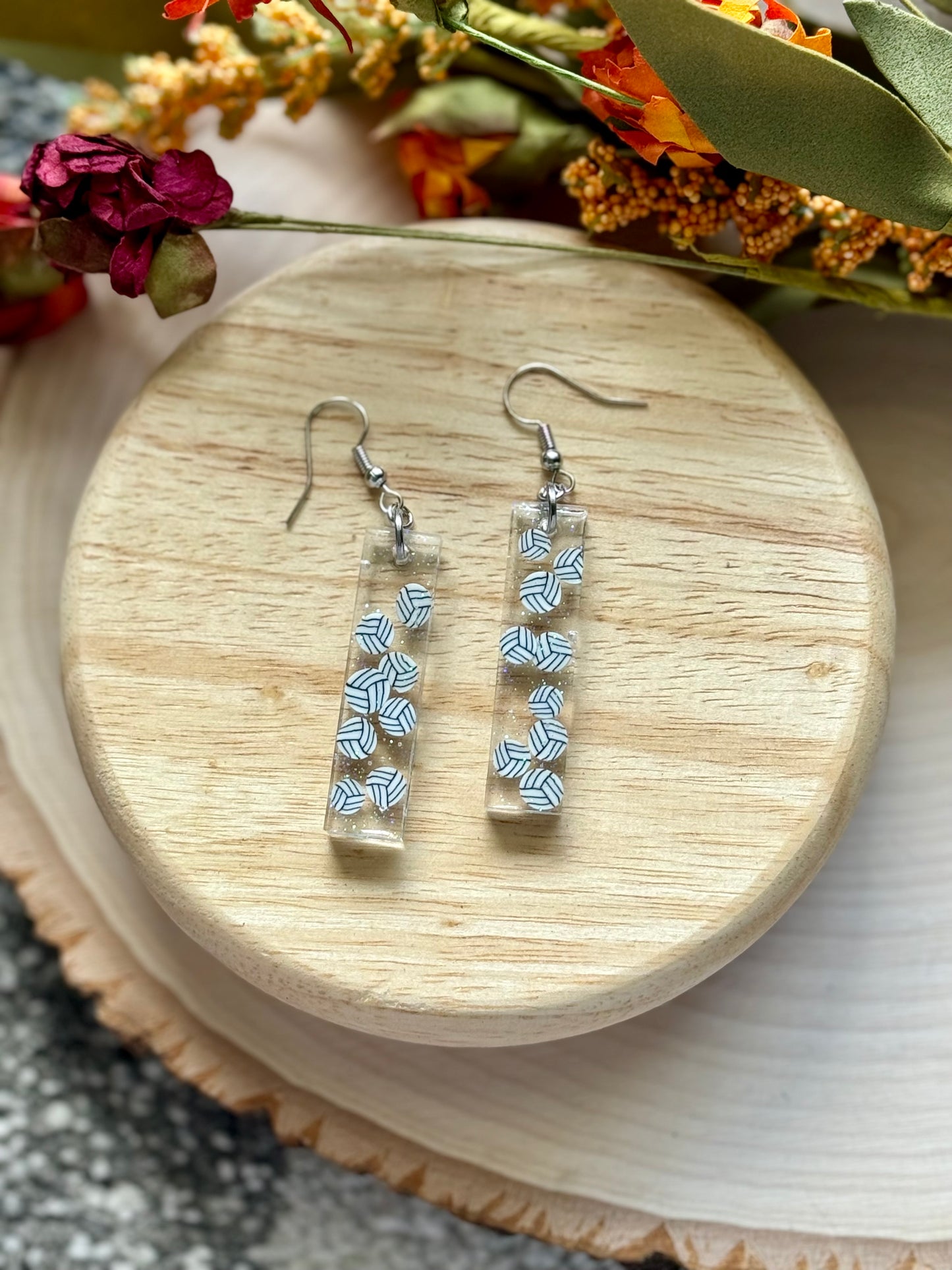 Volleyball Bar Dangle Resin Earrings