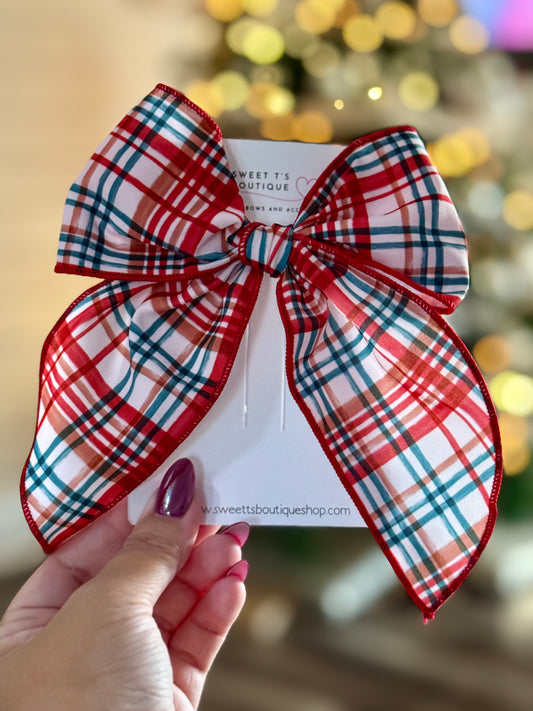 Large Fabric Plaid Bow
