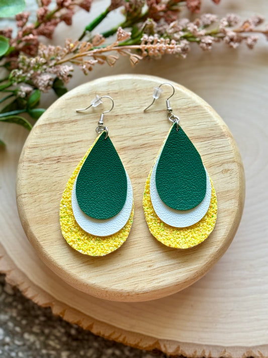 Green and Yellow Teardrop Earrings