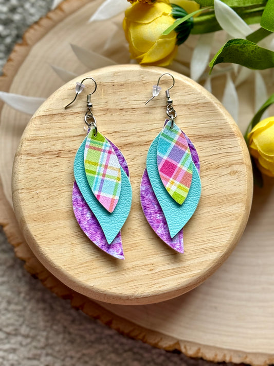 Easter Plaid Feather Earrings