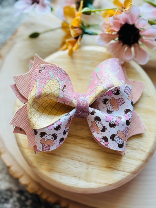 Mouse Ice Cream Twisty Twirl Bow